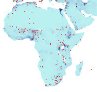 meteorite falls statistic versus population density Africa