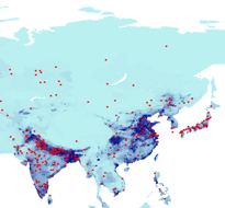 meteorite falls statistic versus population density Asia