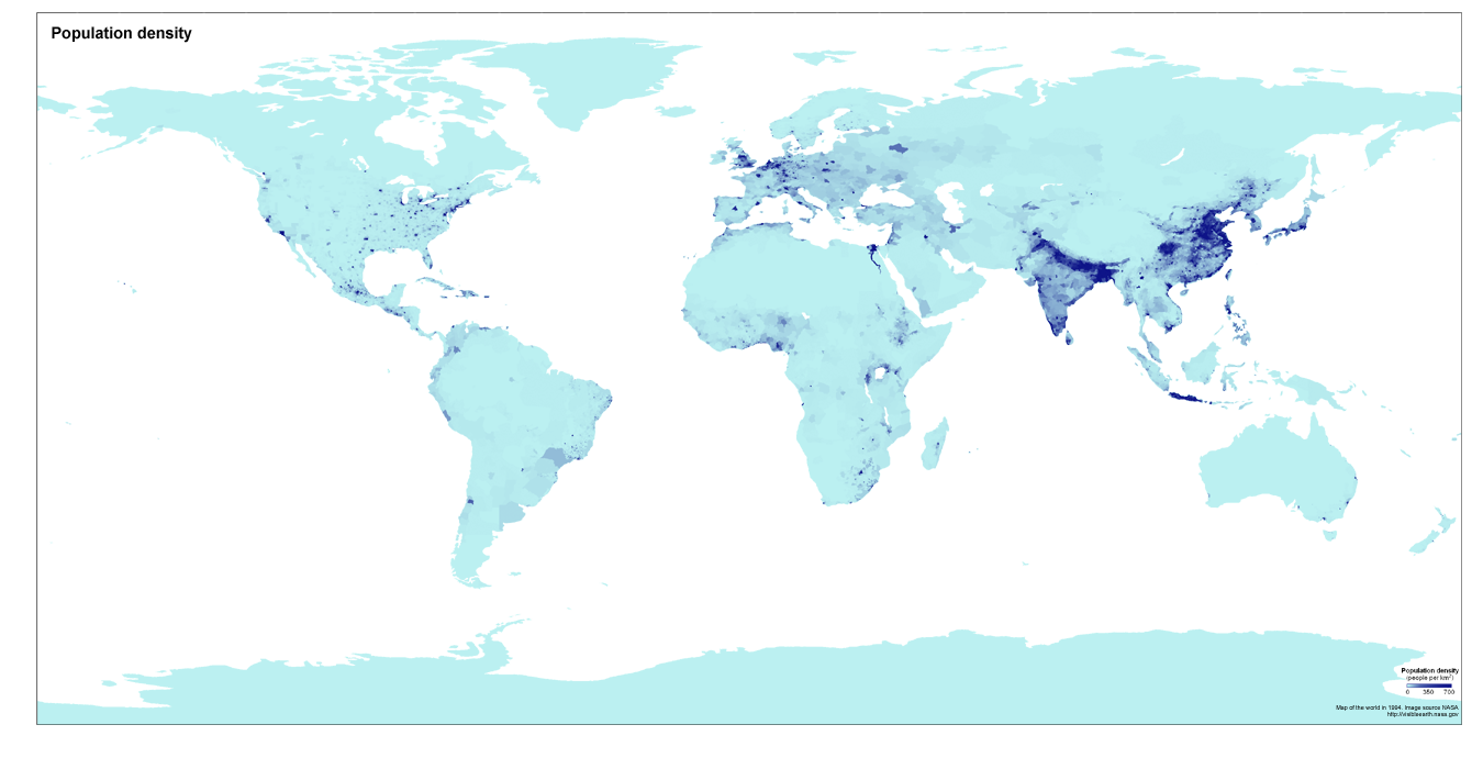 meteorite falls statistic versus population density, World